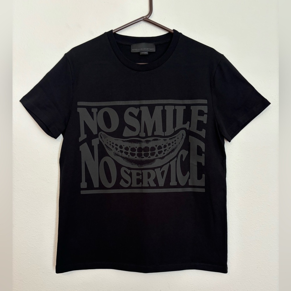 Stella McCartney No Smile No Service Black On Black T Shirt • Size M Italy Made